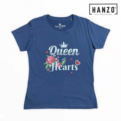 RGN BY HANZO Women T-shirt QUEEN OF HEART Short Sleeve Graphic Tee Shirt Baju T-shirt Perempuan - Blue/Black/Orange/Khaki